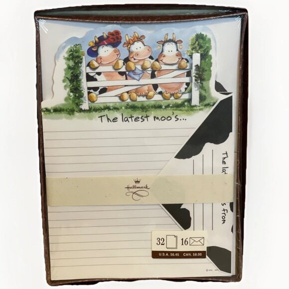 Hallmark "The Latest Moo's" Country Cows Stationery Set 32 Sheets 16 Envelopes - Picture 1 of 4